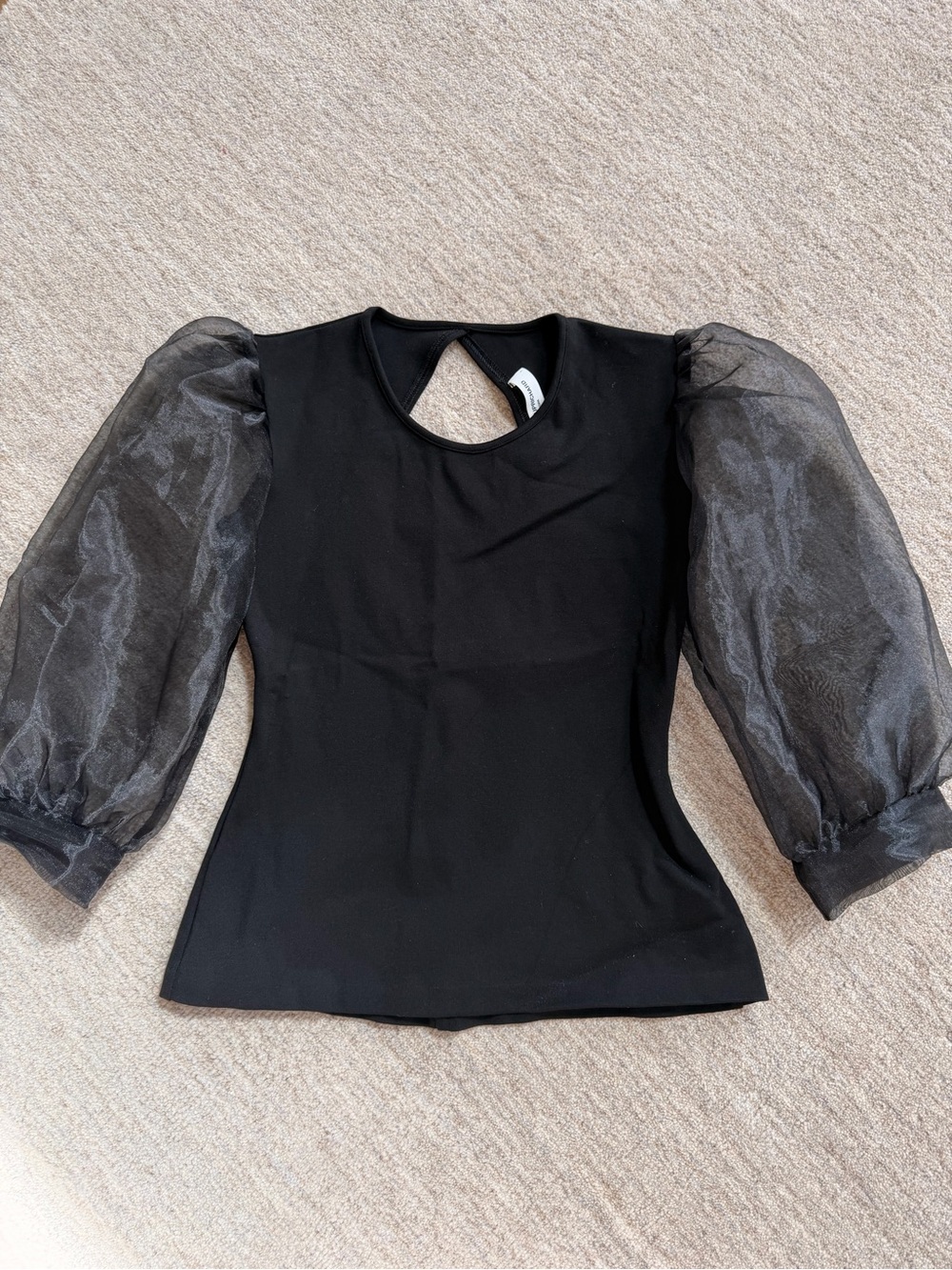 Amanda Uprichard Black Puff-Sleeve Women’s Top - Sheer Organza Sleeves